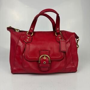 Coach Campbell Signature Satchel Red Leather Double Handle Should Bag F24690